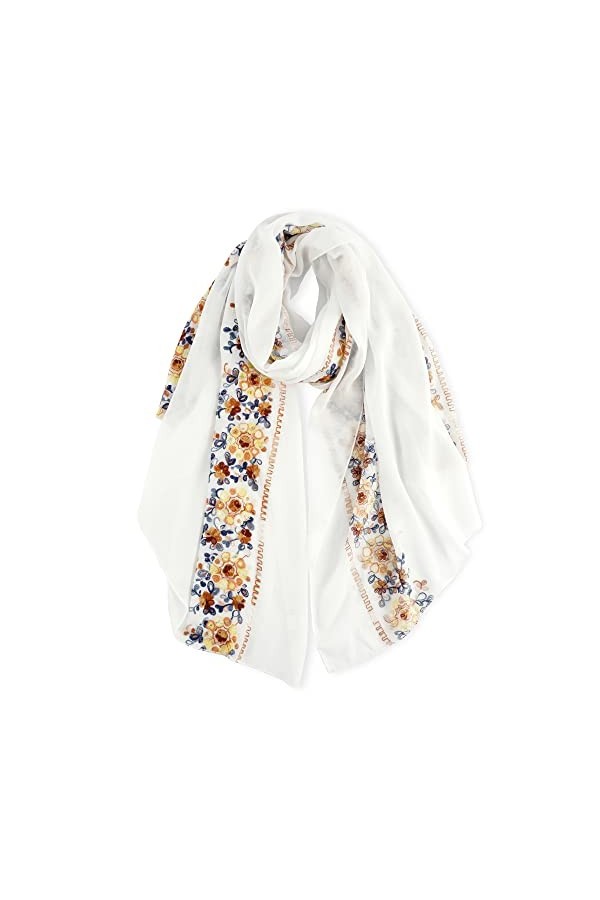 DAMILY Foulard Coton Femme Imprimé Floral Fait Main Écharpe Châle Respirant Belles Étoles de Vacances Gris Foncé