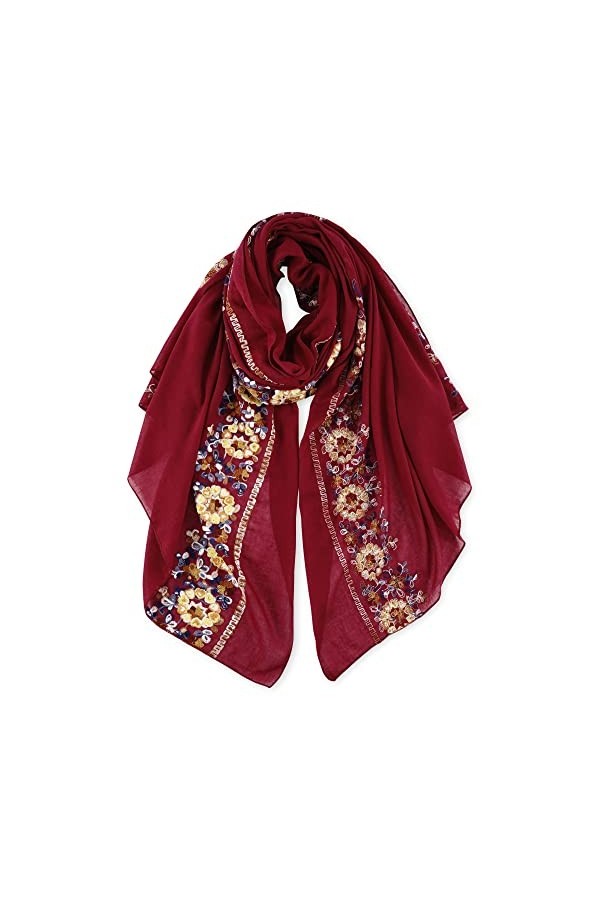 DAMILY Foulard Coton Femme Imprimé Floral Fait Main Écharpe Châle Respirant Belles Étoles de Vacances Gris Foncé