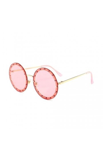 Lunettes de Soleil Rondes Vintage Femmes Strass Lunettes de Soleil en métal Dames Rose Rouge Rétro Nuances Claires Lunettes H