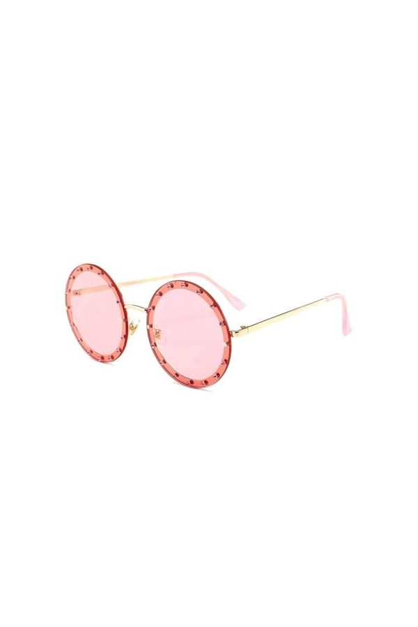 Lunettes de Soleil Rondes Vintage Femmes Strass Lunettes de Soleil en métal Dames Rose Rouge Rétro Nuances Claires Lunettes H