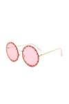 Lunettes de Soleil Rondes Vintage Femmes Strass Lunettes de Soleil en métal Dames Rose Rouge Rétro Nuances Claires Lunettes H