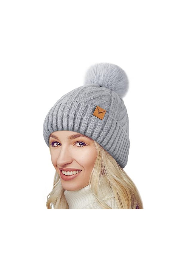 NEOLA Bonnet dhiver à Pompon pour Femmes avec Doublure en Polaire Chaude Bonnet