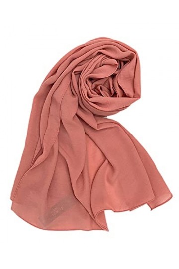 Ayenza Moda Hijab en mousseline de soie unie - Hijab - Écharpe en mousseline de soie, rose corail, L