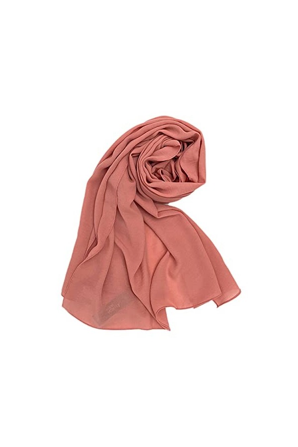 Ayenza Moda Hijab en mousseline de soie unie - Hijab - Écharpe en mousseline de soie, rose corail, L