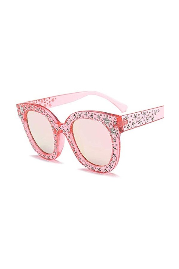 ZYIZEE Lunettes de Soleil Lunettes de Soleil Italiennes Femmes Cristal Lunettes de Soleil carrées Miroir rétro Pleine étoile 