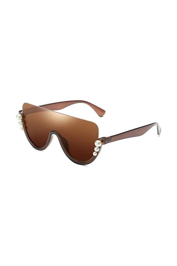 NIUASH Lunettes de Soleil polarisées Bouclier Noir Perle Lunettes de Soleil Mode Rose Miroir Semi sans Monture Lunettes de So