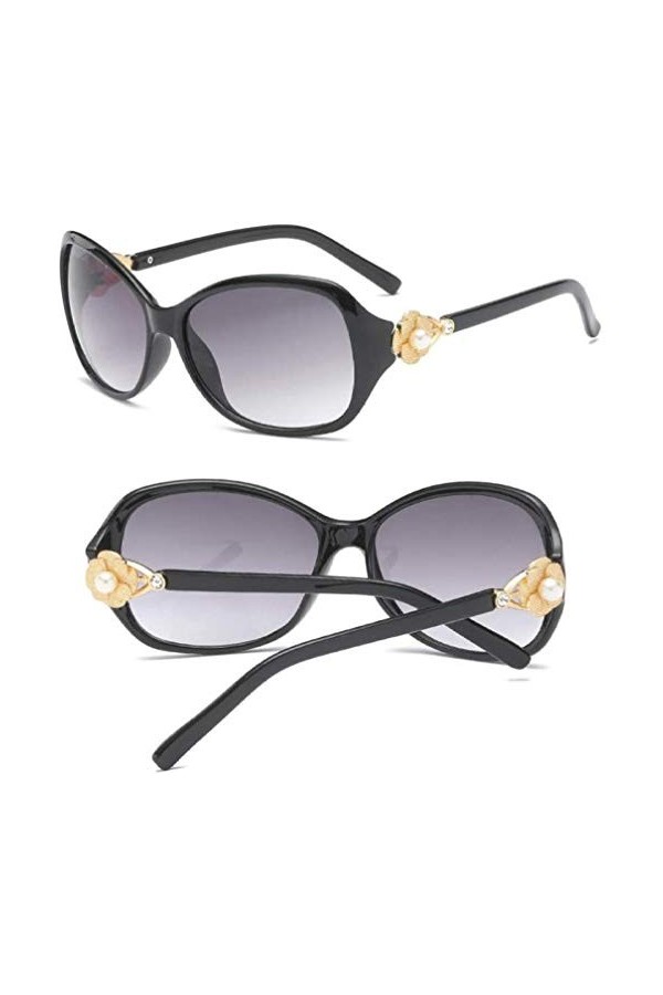 ZYIZEE Lunettes de Soleil Classique Luxueux Fleur Perle Lunettes De Soleil Femme Gradual HD Lunettes Lady Vintage Lunettes De