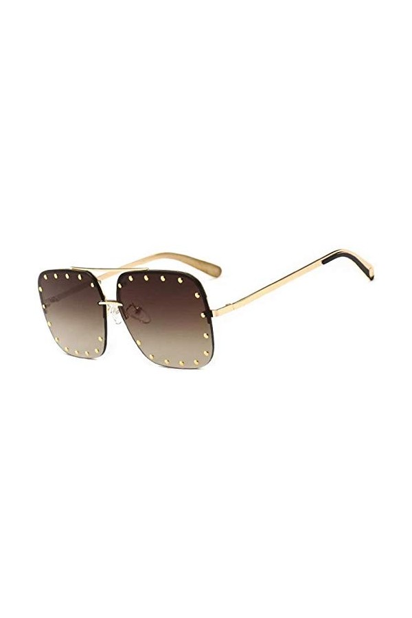 NIUASH Lunettes de Soleil polarisées Femmes Semi-sans Monture carré Lunettes de Soleil Femme métal Rivet décoration Mode Lune