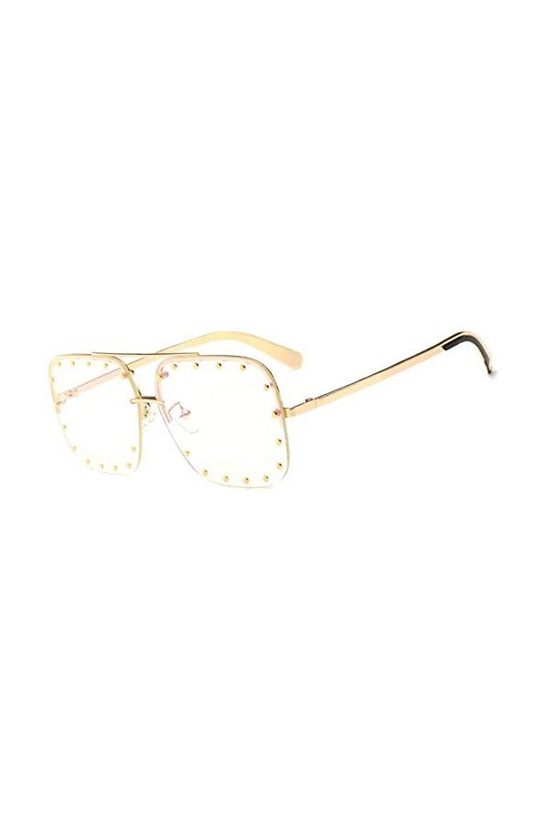 NIUASH Lunettes de Soleil polarisées Femmes Lunettes de Soleil carrées Semi-sans Monture Femme métal Rivet décoration Mode Lu