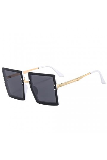 HCHES Lunettes de soleil carrées en métal avec miroir plat pour femme, lunettes de soleil rondes pour femme, lunettes de sole