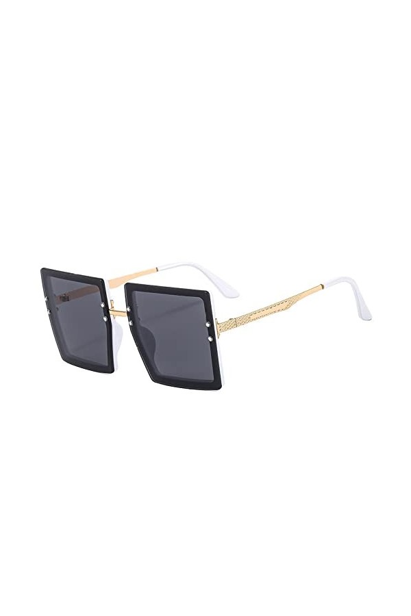HCHES Lunettes de soleil carrées en métal avec miroir plat pour femme, lunettes de soleil rondes pour femme, lunettes de sole