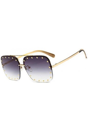 NIUASH Lunettes de Soleil polarisées Femmes Lunettes de Soleil carrées Semi-sans Monture Femme métal Rivet décoration Mode Lu