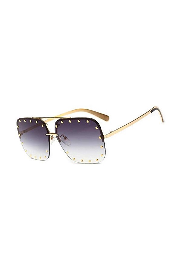 NIUASH Lunettes de Soleil polarisées Femmes Lunettes de Soleil carrées Semi-sans Monture Femme métal Rivet décoration Mode Lu