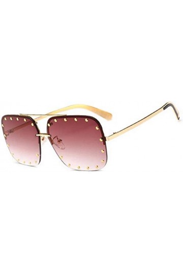 NIUASH Lunettes de Soleil polarisées Femmes Lunettes de Soleil carrées Semi-sans Monture Femme métal Rivet décoration Mode Lu
