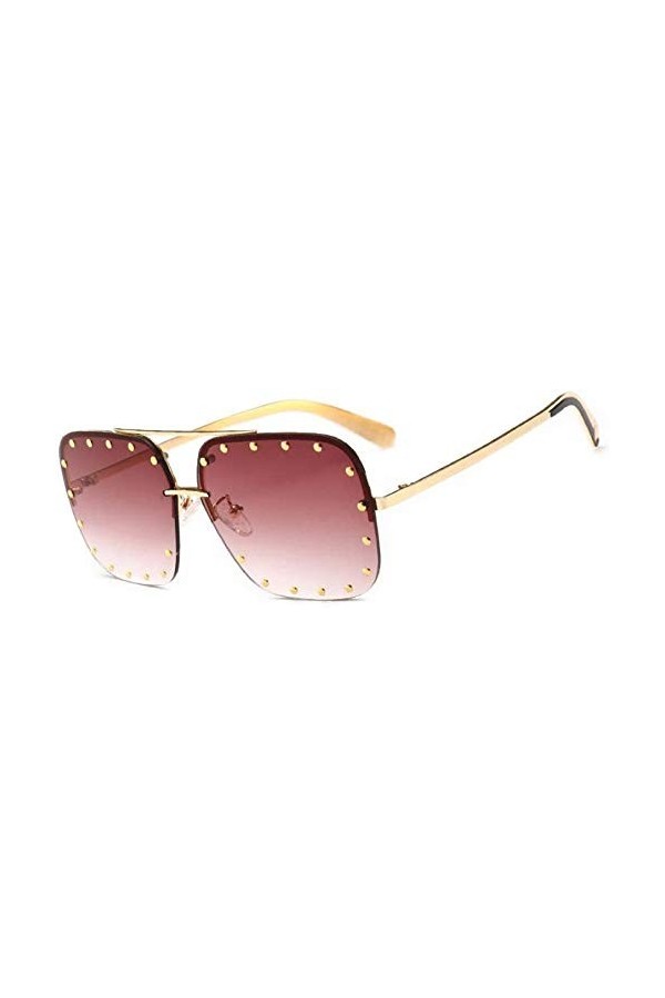 NIUASH Lunettes de Soleil polarisées Femmes Lunettes de Soleil carrées Semi-sans Monture Femme métal Rivet décoration Mode Lu