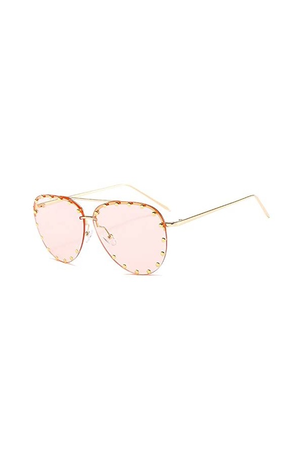 HPIRME Retro Rivets Femmes Lunettes de soleil sans monture Mesdames Gradient Punk Style Lunettes, Champagne, taille unique