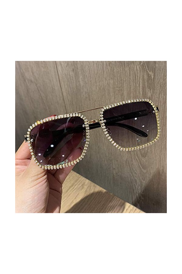Mode Lunettes De Soleil Vintage pour Femmes Lunettes De Soleil Qualtiy Hommes Bling Diamond Nuances Carrées pour Lunettes Fem