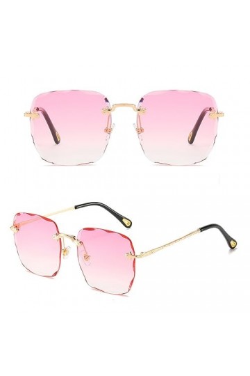 Lunettes de Soleil Femme sans Monture carrées Lunettes dégradées en métal Miroir Anti-Reflets Lunettes de Soleil Vintage, 3, 