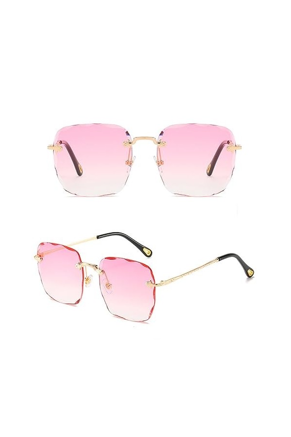 Lunettes de Soleil Femme sans Monture carrées Lunettes dégradées en métal Miroir Anti-Reflets Lunettes de Soleil Vintage, 3,