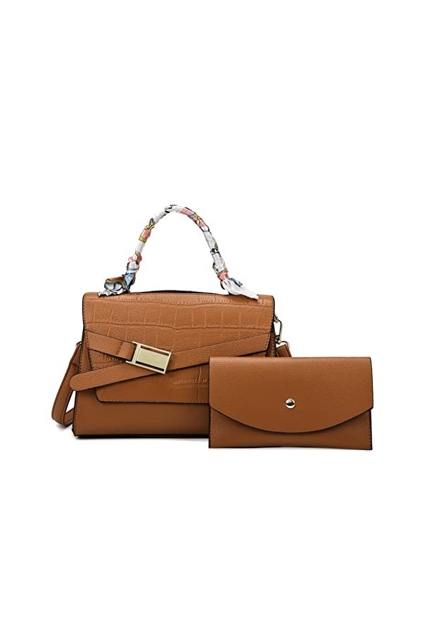 FANDARE Sac a Main Femmes Sacs Cabas Dépaule Sac à Bandouliere Sacoche Portés Epaule Cuir PU Sac Fourre-Tout 2pcs Sac Messag