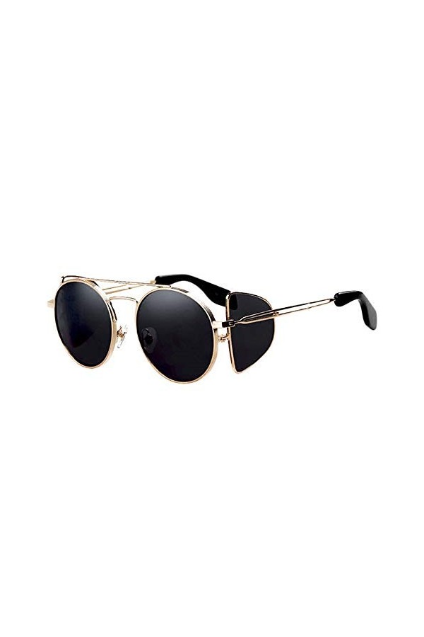 Lunettes de soleil gris et noir à monture dorée pour les femmes, lunettes de soleil hip-hop à face ronde