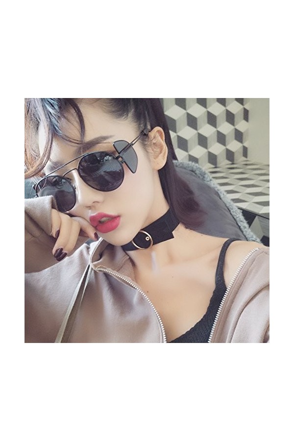 Lunettes de soleil gris et noir à monture dorée pour les femmes, lunettes de soleil hip-hop à face ronde