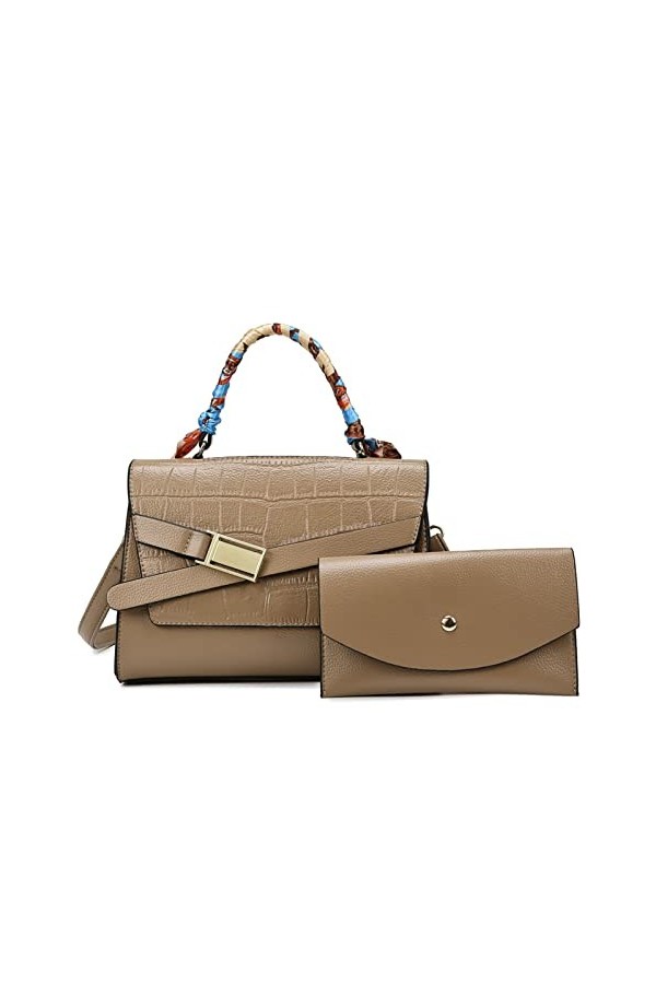 FANDARE Sac a Main Femmes Sacs Cabas Dépaule Sac à Bandouliere Sacoche Portés Epaule Cuir PU Sac Fourre-Tout 2pcs Sac Messag