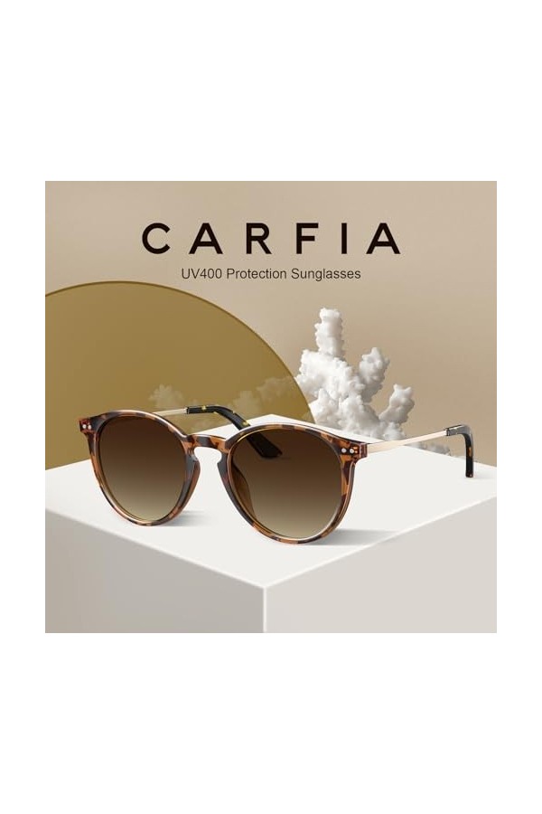 Carfia Lunettes de Soleil Polarisées Élégante Pour Hommes et Femmes Protection UV Légère Lunettes Rondes