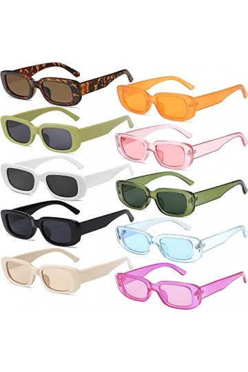 Lot de 10 paires de lunettes de soleil rectangulaires pour femme - Petit cadre carré - Lunettes rétro Y2K - Esthétique des an
