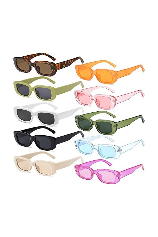 Lot de 10 paires de lunettes de soleil rectangulaires pour femme - Petit cadre carré - Lunettes rétro Y2K - Esthétique des an