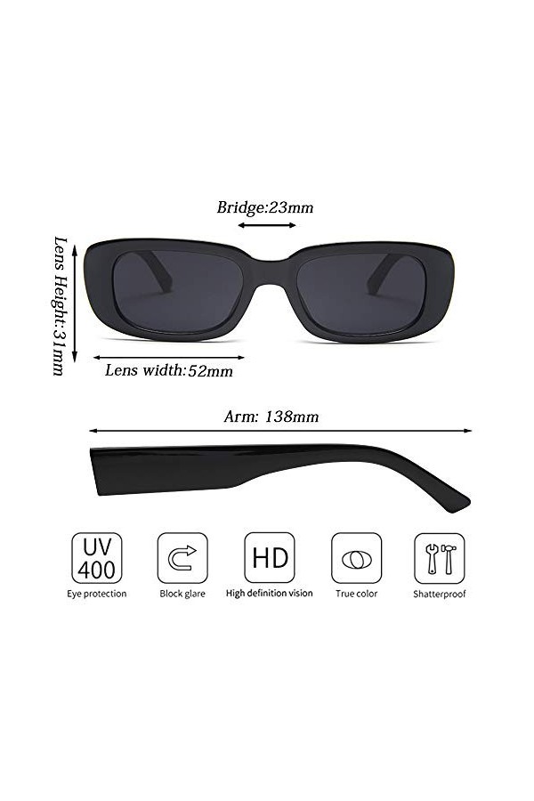 Lot de 10 paires de lunettes de soleil rectangulaires pour femme - Petit cadre carré - Lunettes rétro Y2K - Esthétique des an