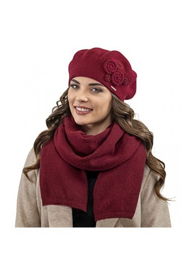 VIVISENCE Béret+Écharpe Classique Et Élégant 7037Kmpl, Bordeaux,UNI