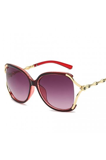 HIHELO Lunettes de soleil grand cadre lunettes de soleil femme petit visage lunettes de soleil plage -7 monture rouge fondu g