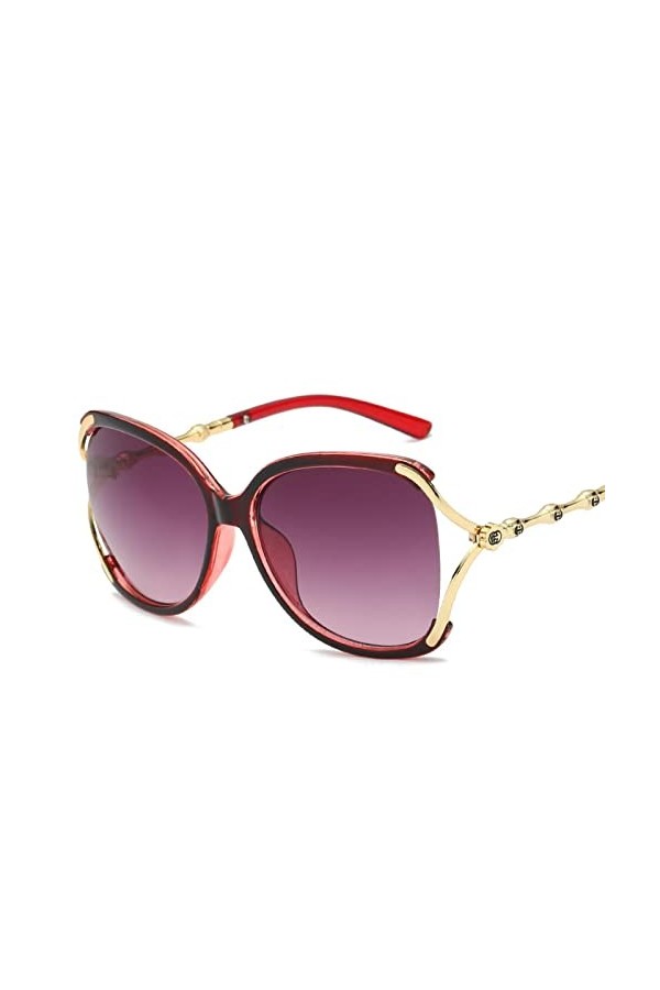 HIHELO Lunettes de soleil grand cadre lunettes de soleil femme petit visage lunettes de soleil plage -7 monture rouge fondu g