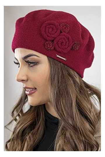 VIVISENCE Béret+Écharpe Classique Et Élégant 7037Kmpl, Bordeaux,UNI