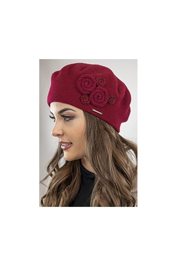 VIVISENCE Béret+Écharpe Classique Et Élégant 7037Kmpl, Bordeaux,UNI