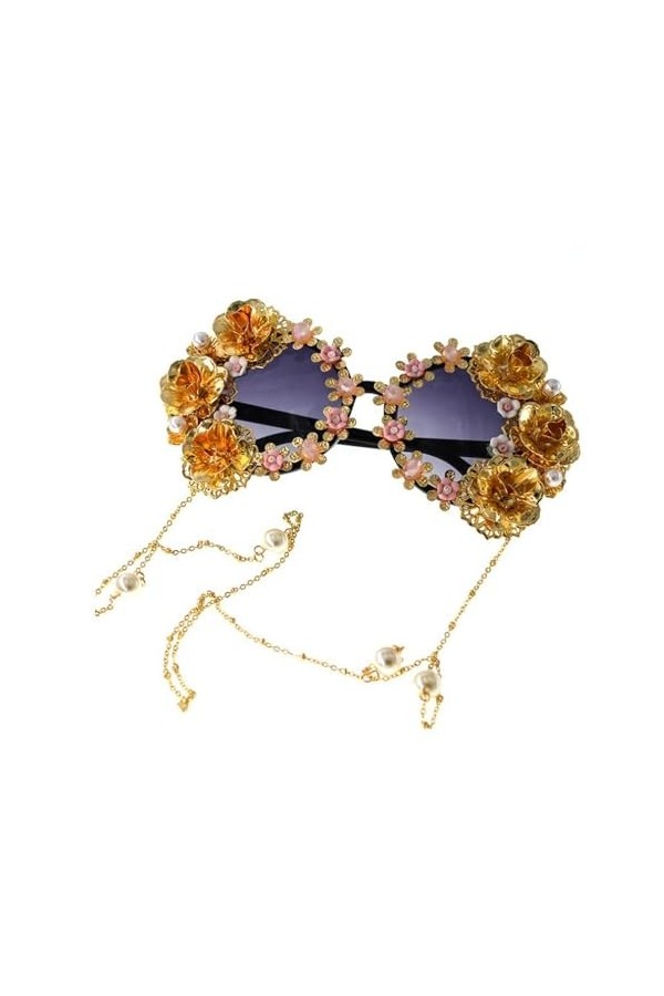 Lunettes De Soleil Femme Sunglasses Lunettes Fête Fête Ajourée Gravée Lunettes De Soleil Perles A