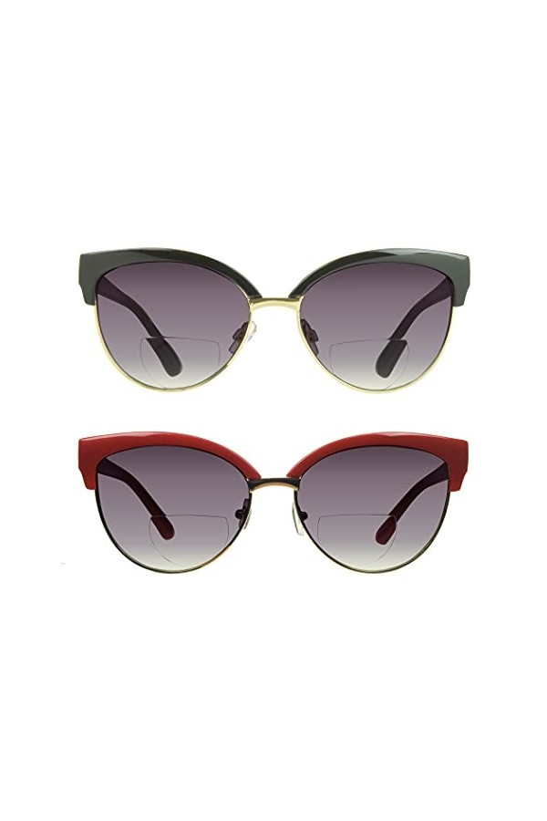 proSPORT Lunettes de soleil bifocales pour femme avec monture demi-corne CatEye, Noir, doré, fumé X, rose, doré, marron, Larg