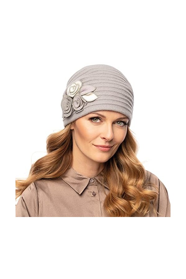VIVISENCE Bonnet Classique Et Élégant 100% Laine Handmade 7069, Fabriqué en UE, Gris,UNI