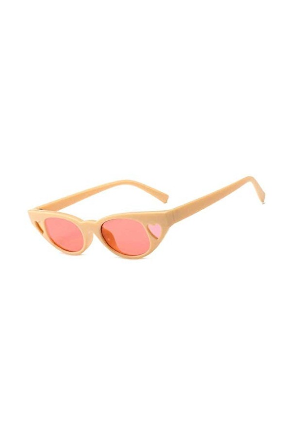 NIUASH Lunettes de Soleil polarisées Lunettes de Soleil étroites Femmes Oeil de Chat Coeur décoration rétro Petites Lunettes 