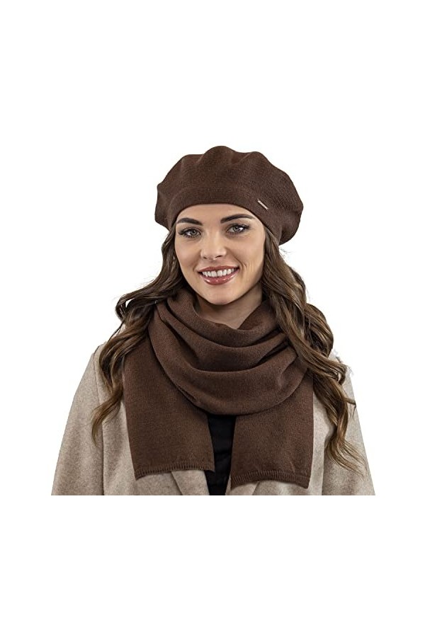 VIVISENCE Ensemble dhiver Béret + Echarpe 7005Kmpl, Marron,UNI