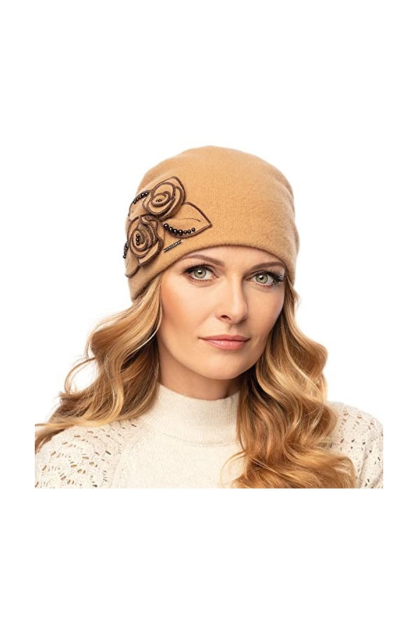VIVISENCE Bonnet Classique Et Élégant Handmade 7068, Fabriqué en UE, Beige,UNI