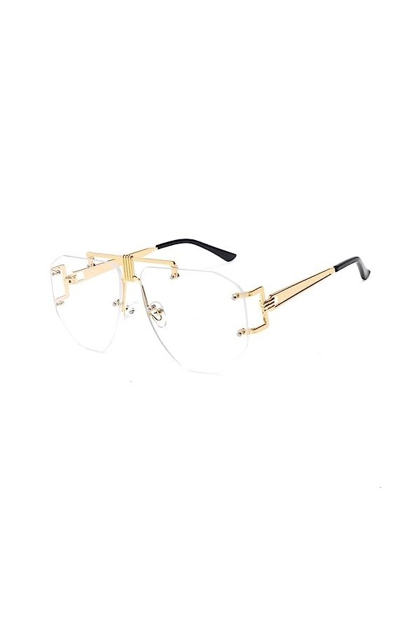 HPIRME Lunettes de soleil Vintage en métal femmes lunettes transparentes cadre femme lunettes de soleil sans monture, 7, tail
