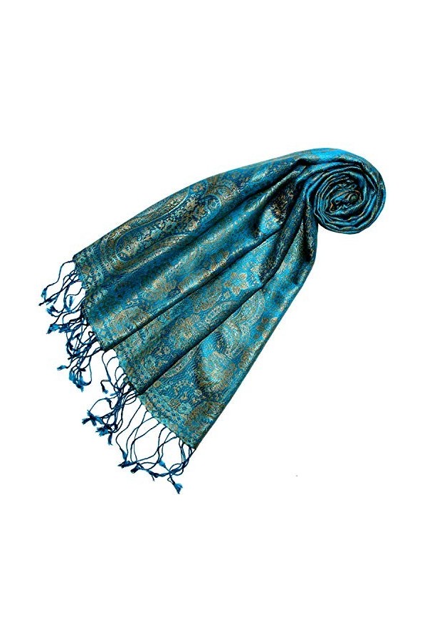 Lorenzo Cana Écharpe en soie pour femme - 100 % soie tissée - Élégant motif cachemire turquoise et or - 78646