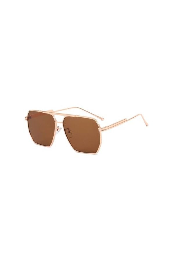 HPIRME Lunettes de soleil à monture carrée surdimensionnée en métal pour femmes et hommes, lunettes de soleil rétro vintage, 