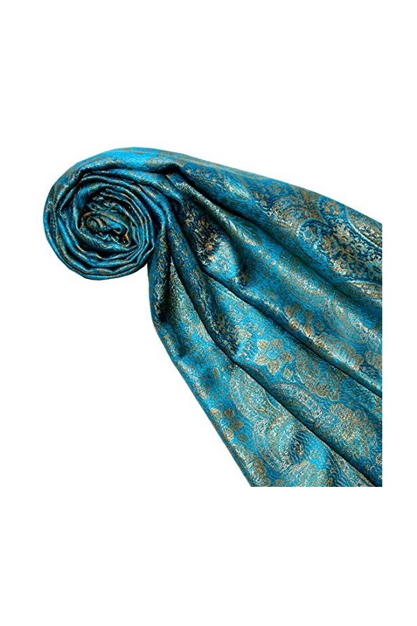 Lorenzo Cana Écharpe en soie pour femme - 100 % soie tissée - Élégant motif cachemire turquoise et or - 78646