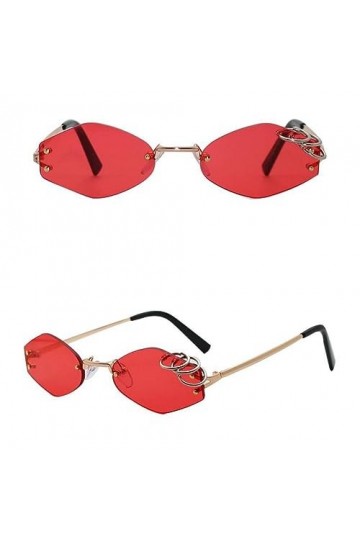 MUTYNE Unique Fer Anneaux Décoration Femmes Lunettes De Soleil Sans Monture Rétro Hommes Vert Foncé Punk Lunettes UV400, Roug