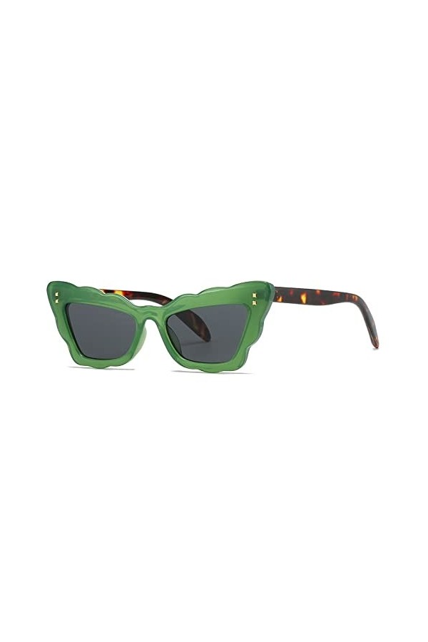 HCHES Lunettes de soleil oeil de chat arc-en-ciel fleur pour femmes lunettes de soleil nuances féminines, vert gris, taille u