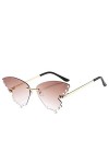 HCHES Lunettes de soleil yeux de chat papillon en cristal sans monture pour femmes lunettes de soleil en alliage femmes stras
