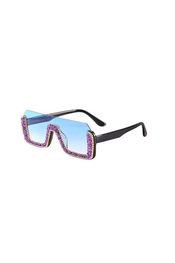 FOOOZ Lunettes de soleil carrées semi-sans monture femmes strass rétro dégradé lunettes de soleil Vintage surdimensionnées Fe